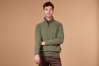 Pull homme col zippé eucalyptus chiné en laine d'agneau - KENNETH