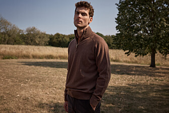 Pull homme col zippé chocolat chiné en laine d'agneau - KENNETH