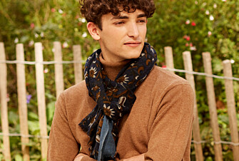 Écharpe Laine Navy motif bleu Gris et Fauve