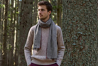 Écharpe Laine Homme Carreaux Gris et Rouge