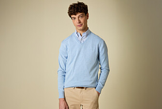 Pull fin coton bio/cachemire col V Bleu Ciel Chiné - VADIM