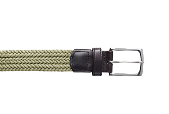 Ceinture fine en cuir tressée Kaki Clair pour homme - NORWOOD SILVER 