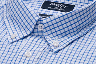 Chemise blanche carreaux bleus - Col américain - GRAYSON