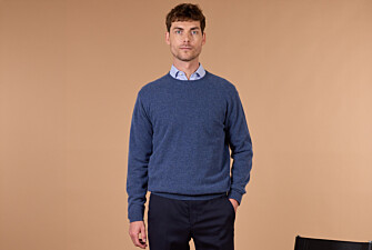 Pull homme col rond bleu foncé chiné en laine d'agneau - CONAN