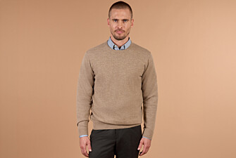 Pull homme col rond taupe chiné clair en laine d'agneau - CONAN