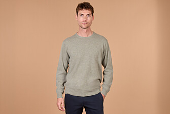 Pull homme col rond kaki clair chiné en laine d'agneau - CONAN