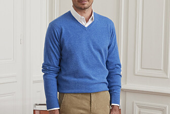 Pull homme laine col V Bleu mer - ELIAN
