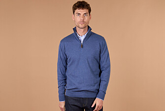 Pull col zippé homme fin coton bio/cachemire Bleu Foncé Chiné - VLAD