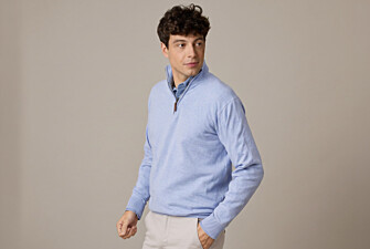 Pull fin homme coton bio/cachemire col zippé Bleu Ciel Chiné - VLAD