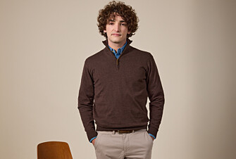 Pull fin homme coton bio/cachemire col zippé Chocolat Foncé - VLAD