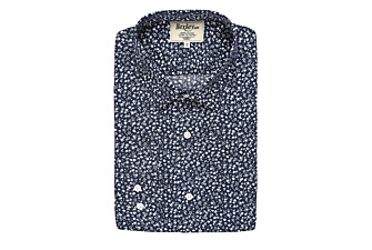 Chemise navy imprimée fleurs blanches - Col français - MATHURIN