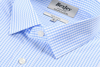 Chemise blanche à carreaux bleus clairs - Col français - ALFIERO