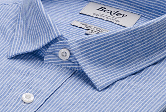 Chemise en coton et lin à rayures Bleu et liseré Blanc - EDIBERT