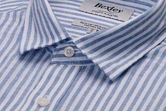 Chemise en coton et lin à rayures bleu vintage et blanc - EDIBERT
