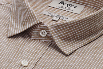 Chemise coton et lin Chambray Camel et Liseré Blanc - EDIBERT