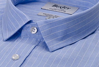 Chemise Homme à rayures coton/lin Bleu et Liseré Blanc - EDIBERT
