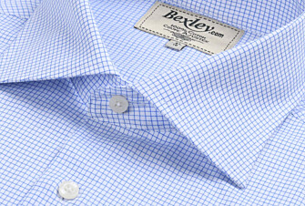 Chemise blanche à petits carreaux bleus - SALVATORE