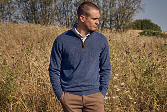 Pull homme col montant zippé bleu foncé chiné en laine - KEITHY
