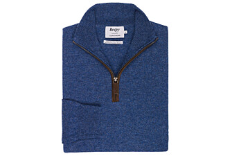 Pull homme col montant zippé bleu foncé chiné en laine - KEITHY