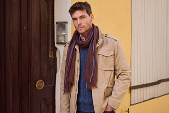 Chèche Homme Lin et Coton - Havane et Bordure Indigo
