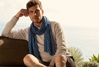 Chèche Homme Lin et Coton - Bleu Motif Ancres