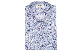 Chemise coton blanche imprimée fleurs bleues et roses - THÉOBERT