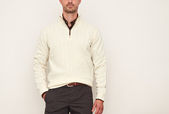 Pull laine homme à torsades col zippé Ecru - KEITHOR