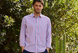 Chemise coton lin rayée Bleu vintage Rouge et Blanc - SIMONIN