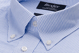 Chemise twill blanc à petits carreaux bleu - STELLAN 