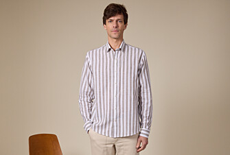 Chemise coton lin rayée Kaki et Blanc - BRUNIEN
