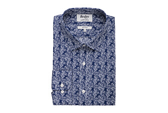 Chemise imprimée Navy et Blanche - Col français - BAPTISTIN