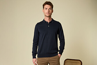 Pull tricot 100% coton Marine - Col Polo - BRAIDEN ML