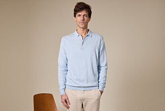 Pull tricot 100% coton Bleu Ciel Chiné - Col Polo - BRAIDEN ML