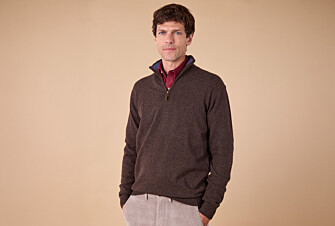 Pull col zippé homme laine - Chocolat Foncé et Bleu Foncé Chiné - KEYDEN II