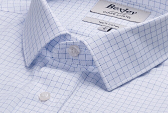 Chemise Homme Blanc à Fins Carreaux Bleus - DORIMOND CLASSIC