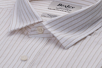 Chemise homme blanche à fines rayures beige - FOLBERT