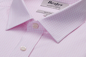 Chemise homme coupe ajustée à carreaux fins rose clair - VIBERT