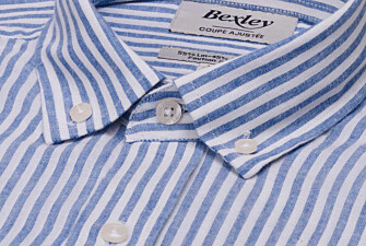 Chemise homme en coton et lin à rayures bleu océan - EGBERT