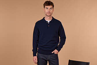 Pull polo homme bleu marine en lambswool - BRAIDRICK