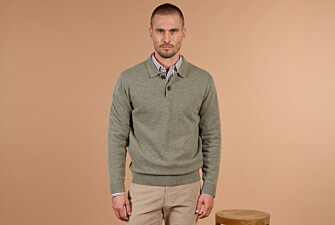 Pull polo homme kaki clair chiné en lambswool - BRAIDRICK