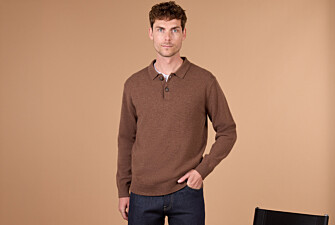 Pull polo homme chocolat chiné en lambswool - BRAIDRICK