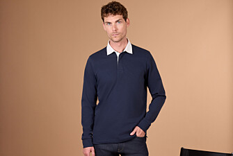 Polo rugby homme manches longues en jersey lavé navy - SKYLER