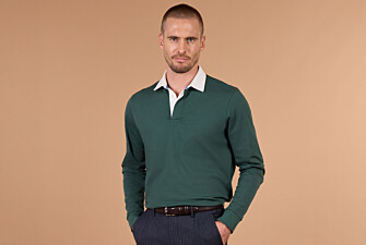 Polo rugby homme manches longues vert foncé en jersey - SKYLER