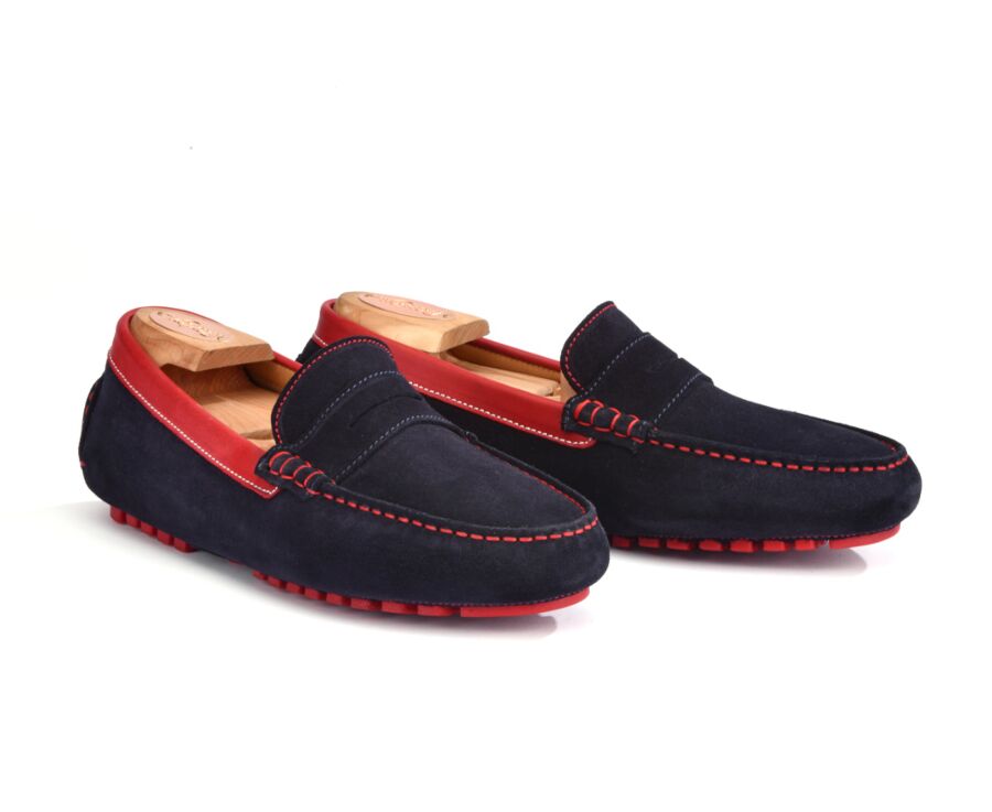 Mocassin été homme cuir Velours Marine et cuir rouge - FERGUSON