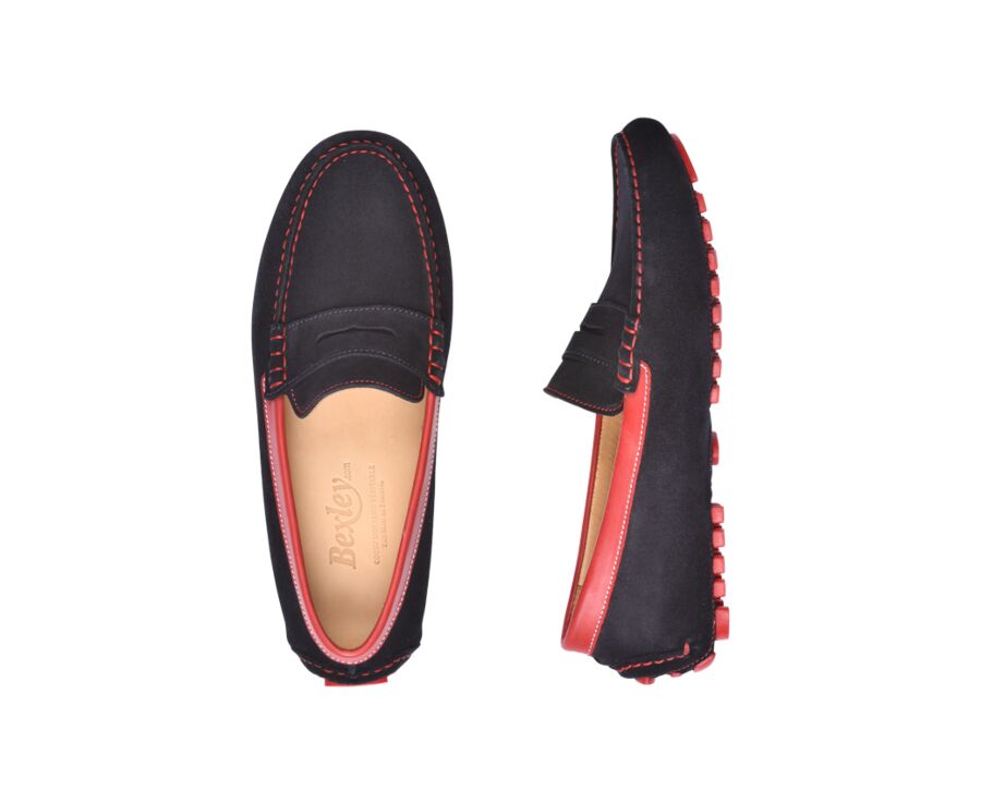 Mocassin été homme cuir Velours Marine et cuir rouge - FERGUSON