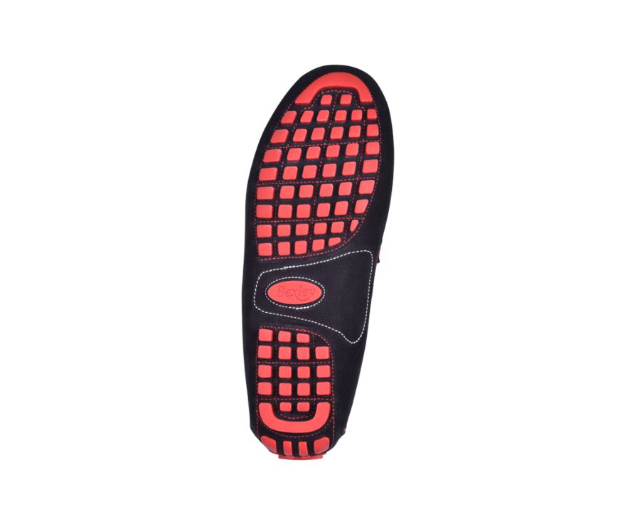 Mocassin été homme cuir Velours Marine et cuir rouge - FERGUSON