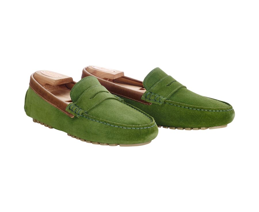 Mocassin été homme Velours Vert bordure Chataigne - FERGUSON
