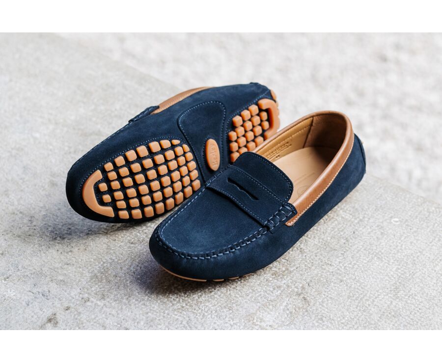 Mocassin été homme Velours Navy Bordure Châtaigne - FERGUSON