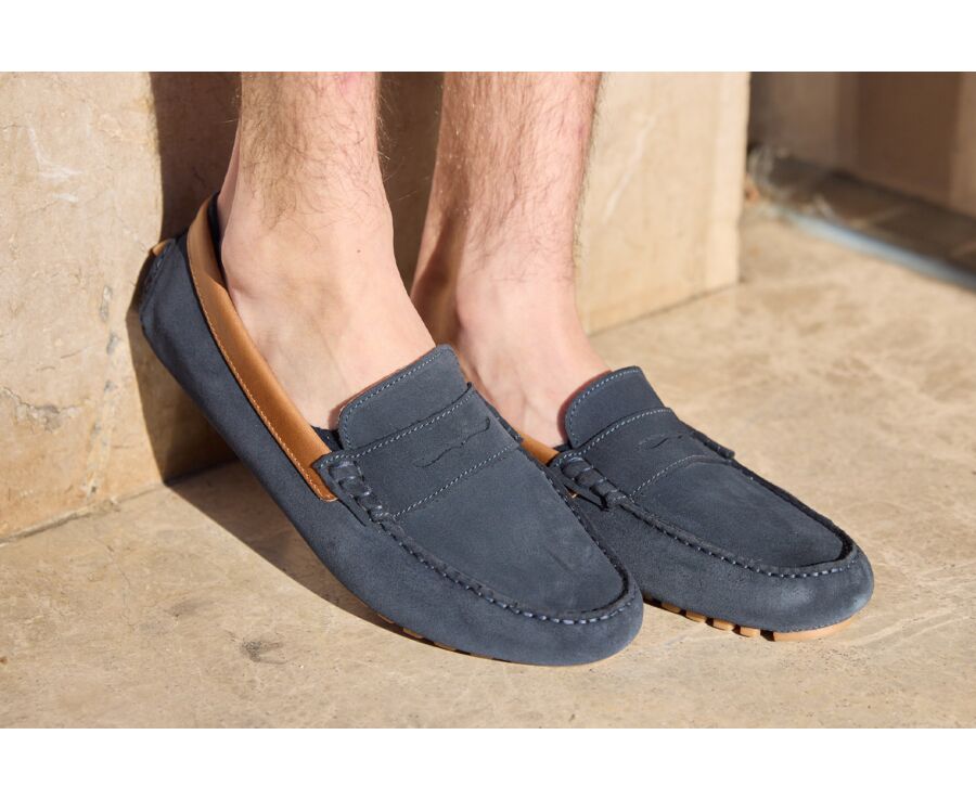Mocassin été homme Velours Navy Bordure Châtaigne - FERGUSON