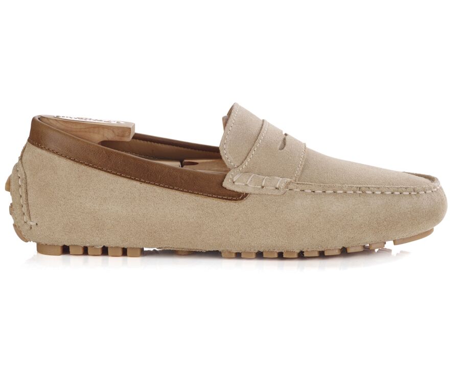 Mocassin été homme Velours Beige Bordure Châtaigne - FERGUSON